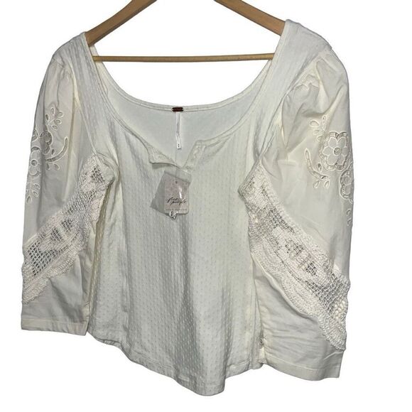 NEW Free People Brunch Date Henley Top Moonglow size M - Picture 7 of 11